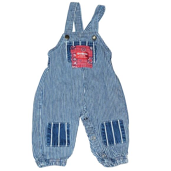 Vintage OshKosh B'Gosh Hickory Stripe 90s Railroad Engineer Overalls 3-6 Months - Picture 1 of 7